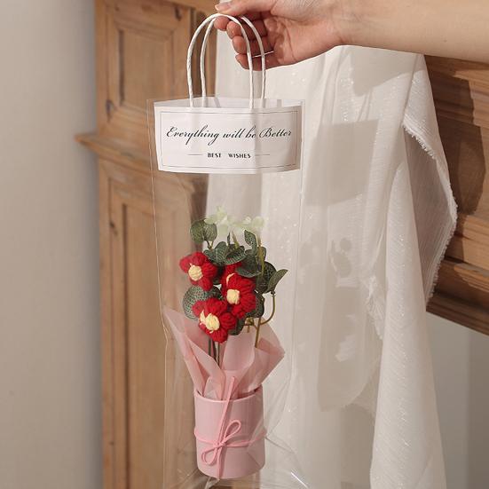 Crochet Flower Bouquet with LED Light Strip Handmade Knitting Yarn Floral Decoration Home Office Table Centerpiece Mother's Day Birthday Gift