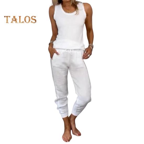 

Женский комплект из 2 предметов: жилет, брюки, безрукавка, U-образный вырез, однотонный, эластичный пояс, ретро-брюки, наряд для поездок на работу и отпуска XXXL белый