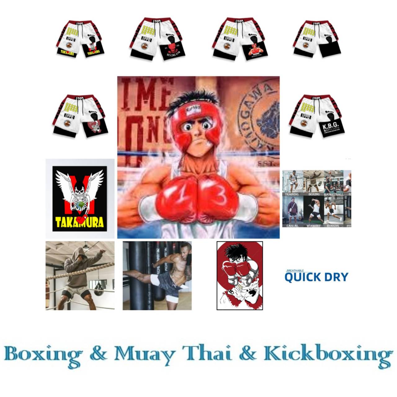 Ippo Shorts Pants Double-Layer Boxing Muay Thai Kickboxing Training Japan Cartoon Animation 3D Print Gym Sport Workout Fitness Cosplay Unisex