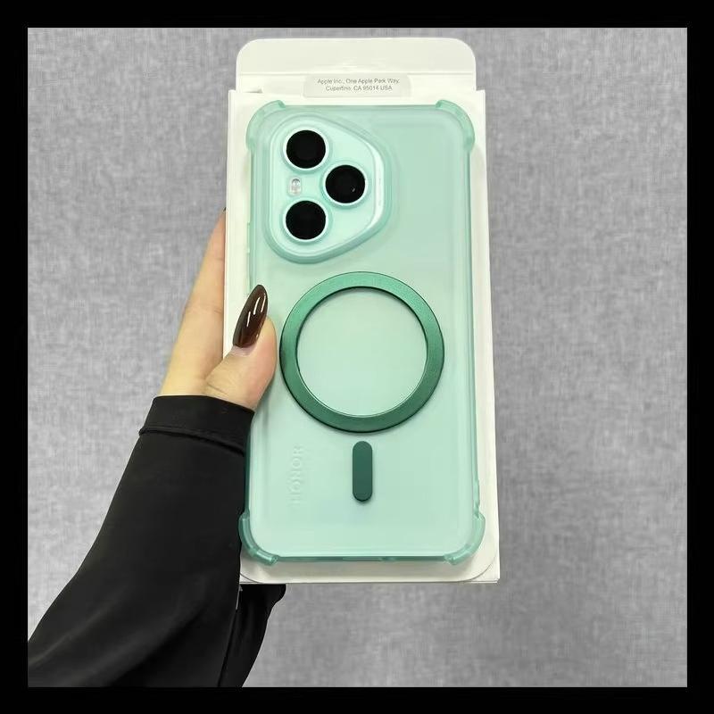 

Противоударный магнитный чехол для беспроводной зарядки Airbag для Honor 400pro 400 Lite 300 Ultra 200 100 90 Pro Magsafe Прозрачная накладка для телефона Honor 400 Pro (Global) зелёный