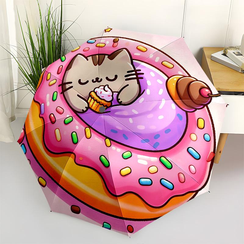 

Donut, CatThemed Automatic Opening and Closing Umbrella 8 Ribs, Suitable for Leisure and Going Out, Outdoor Accessory, Gothic Style, Fashi