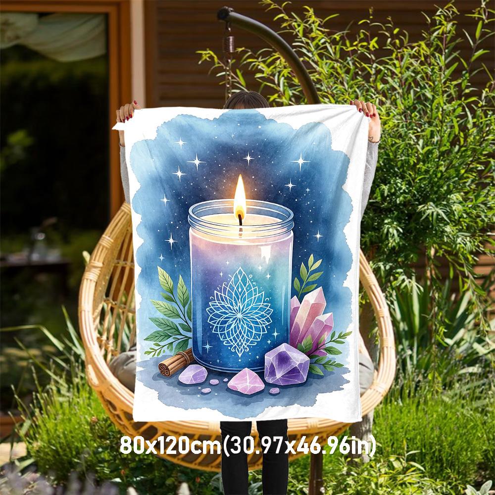 

1pc Candle, Crystals Outdoor Flannel Blanket Soft Warm All-Season Throw for Sofa Bed Car Camping Office, Cozy Gift Idea1240S 80x120cm(31x47inch)