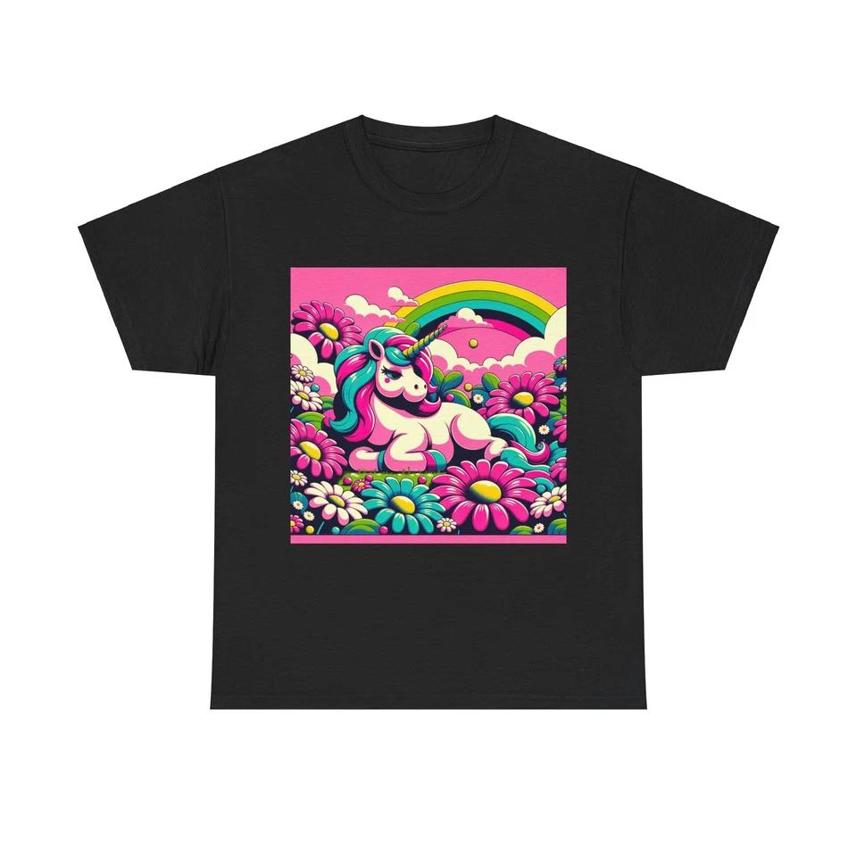 

Unisex Adult T Shirt Chubby Unicorn Daisies Pop Art Vintage Style S