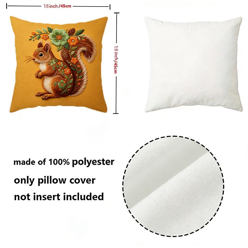 Embroidered Style Squirrel Floral Throw Pillow Covers Pattern Cushion Cover Suitable For Sofa Bedroom Car Pillow Cover