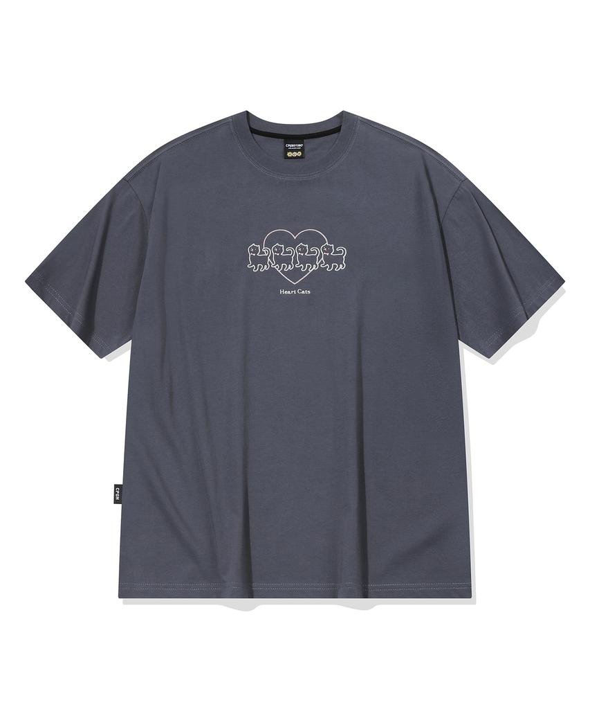 CPGN STUDIO Cat'S Heart Chain Embroidered Short Sleeve T-Shirt Charcoal