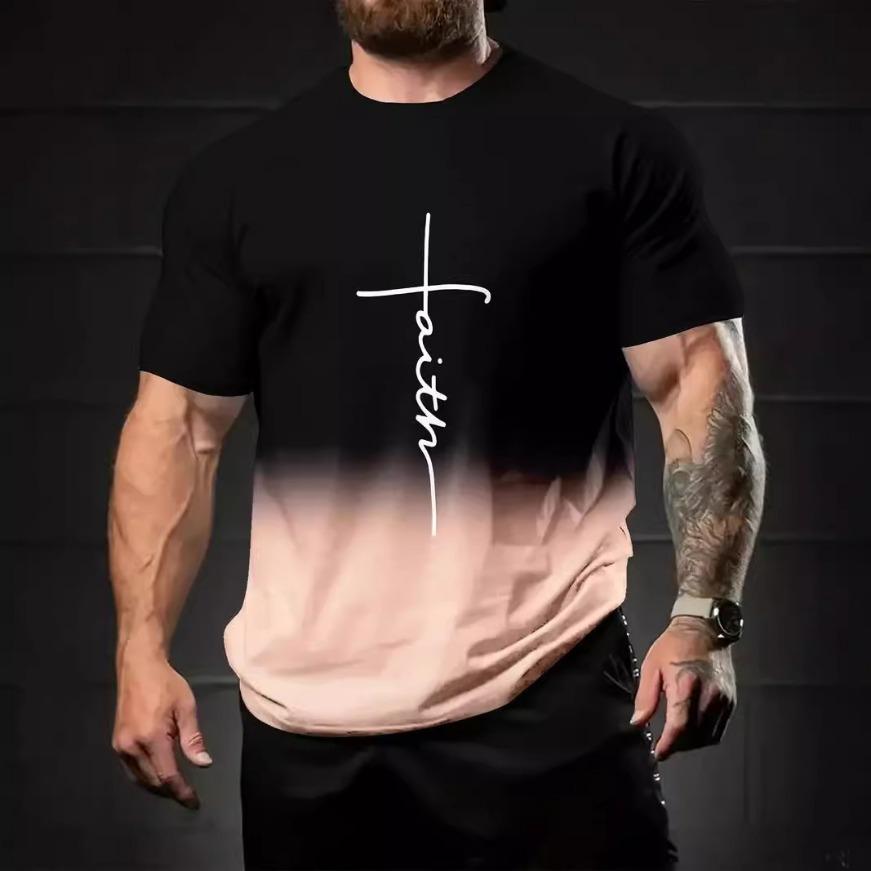 Verlaufsbuchstaben Rundhals Kurzarm Alphabet-Print T-Shirt Lässige Wochenendkleidung für Männer und Jugendliche Urlaubsresorts Frühling/Sommer/Herbst