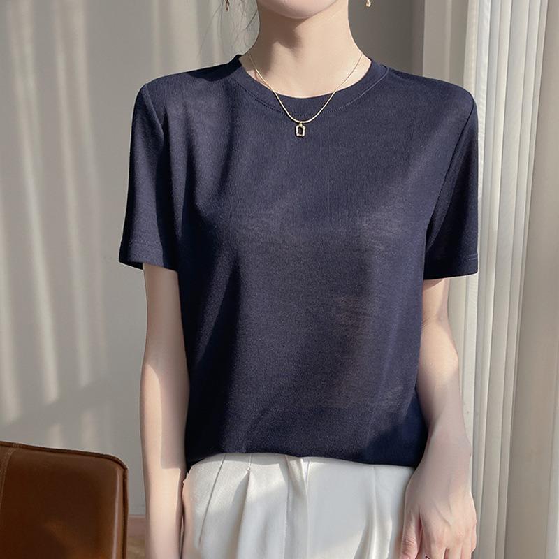 Women's Summer New Round Neck Short Thin Section of Soft Skin-friendly T-shirt Versatile Short-sleeved