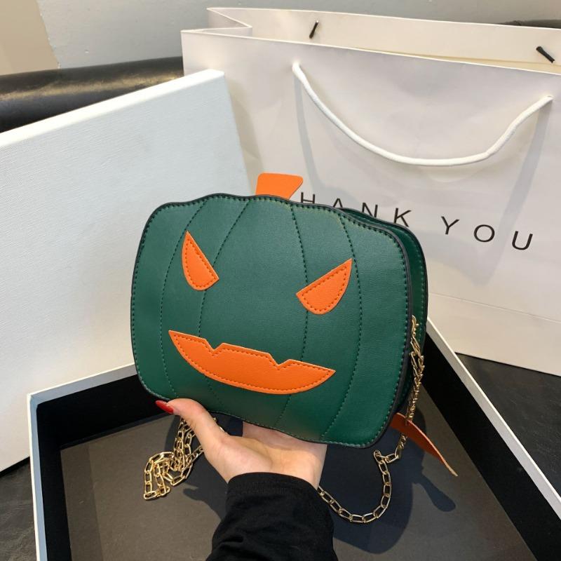 Halloween Funny Pumpkin Bag Fashion Contrast Color Cute Personality Creative Shoulder Crossbody Chain Bag