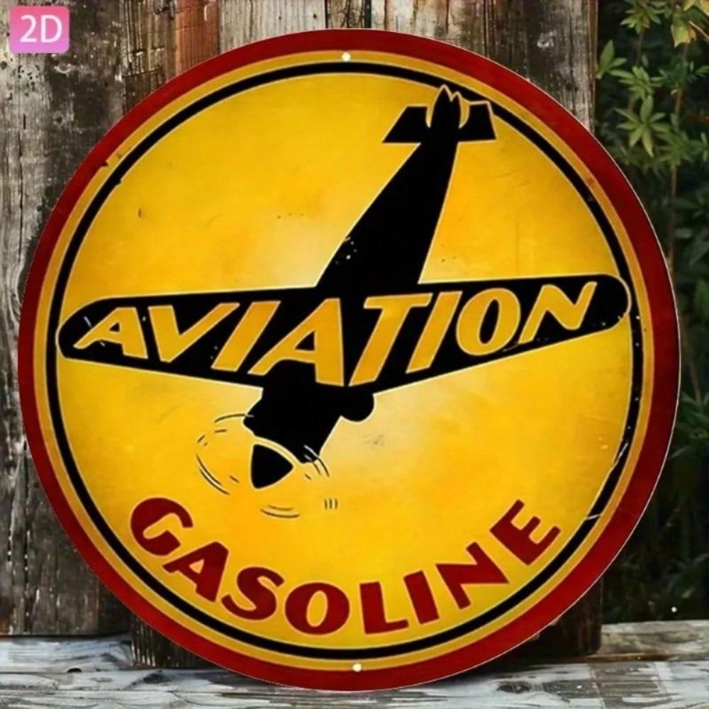 Vintage Aviation Gas Sign Metal Poster 8 Inch Red Black Retro Garage Wall Decor