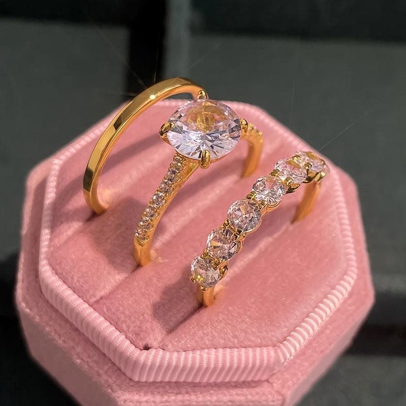 Luxuriant Exquisite 3Pcs Set Rings For Women Sparkling Cubic Zirconia Wedding Engagement Accessories Statement Jewelry