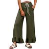 Women's Wide-Leg Casual Pants With Drawstring, Stretch, High Waist, Ruffled Hem, Wide Legs, Belted, And Pockets