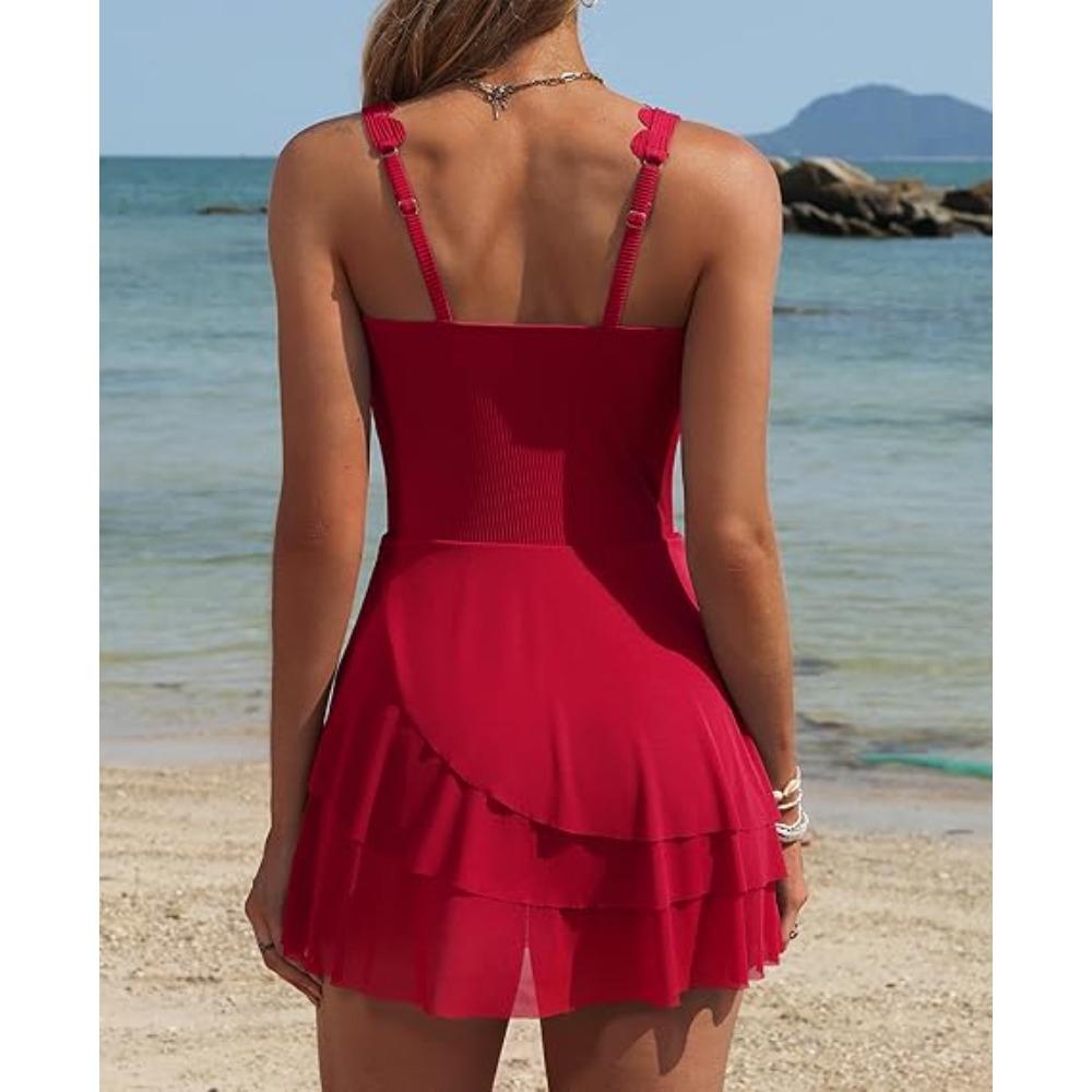 Charmoleaks Women One Piece Swimdress Tummy Control Swimsuits Full Coverage Bathing Suit Modest Mesh Sheer Swim Skirt