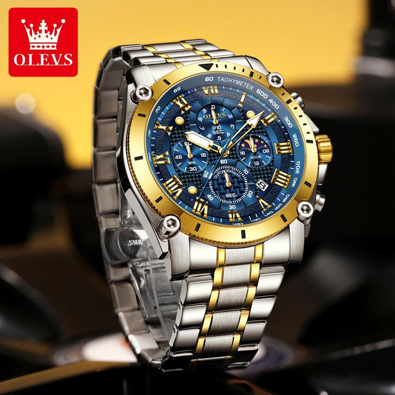 OLEVS Men Watch Top Brand Luxury Watch Men Stainless Steel Waterproof Sport Quartz Chronograph Wrist Watch