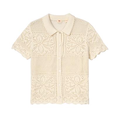 Levis Trendy High-End Comfortable Versatile Loose Casual Breathable Hollow Knit Short Sleeve Shirt Women Shirts 005A9-0002