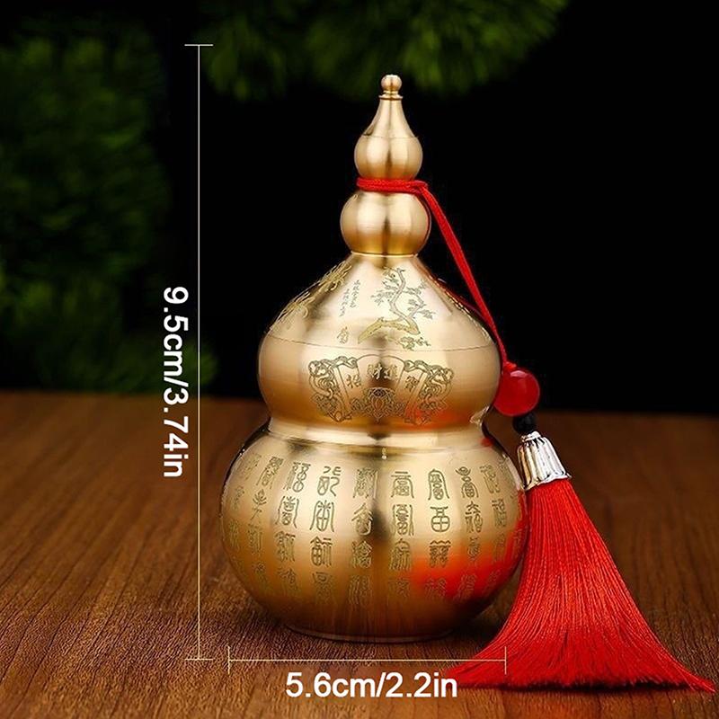 Gourd Ornament: Open-Top Chinese-Style Brass Feng Shui Gourd—Desktop Wealth-Bringing Carved Feng Shui Decorative Item