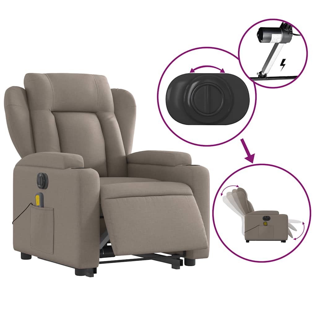 Electric Recliner Chair with Lift Function Taupe Fabric