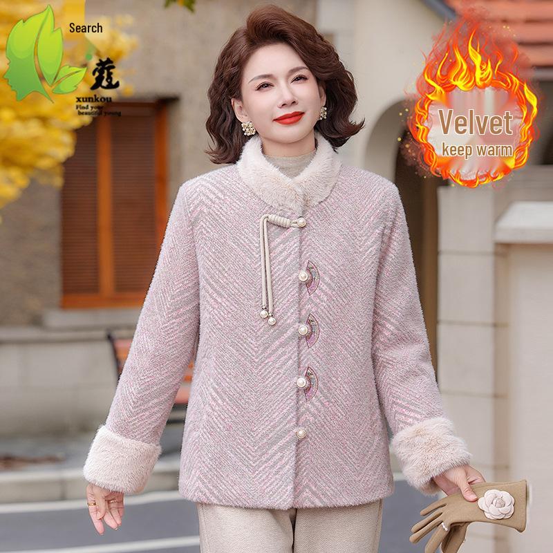 Stylish Short Winter Coat for Middle-Aged & Elderly Women - Imitation Mink Velvet, Plus Velvet Lining