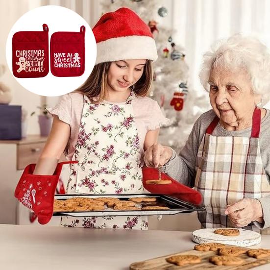 Christmas Oven Mitt with Storage Pocket Heat-Resistant Pot Holder