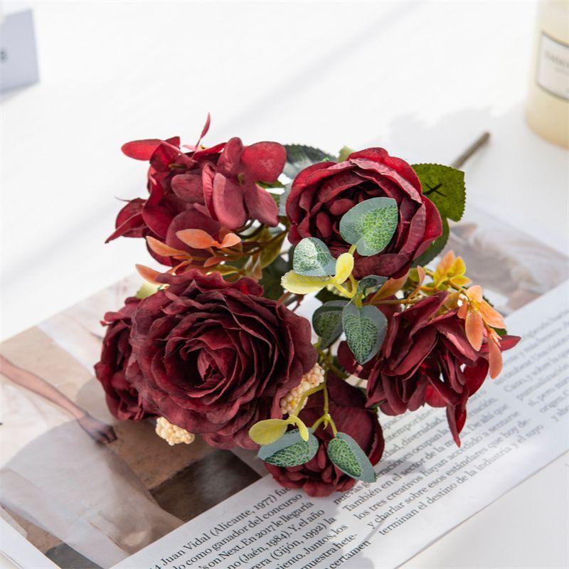 High Realistic Artificial Silk Flowers Fake Roses Bunches For Photography Props