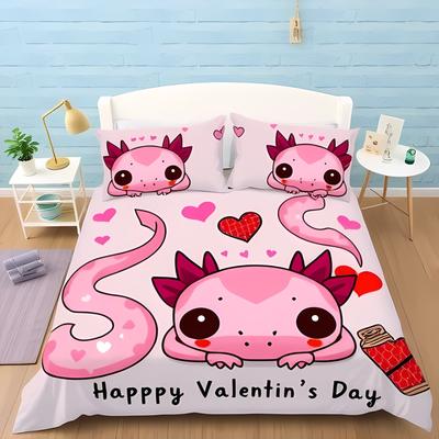 Copripiumino Kawaii Axolotl Matrimoniale Per Bambini Ragazzi Ragazze Decorazione StanzaRosa Carino Cartone Animato Animale Set Biancheria da Letto Mare Corallo Conchiglia Morbido Caldo