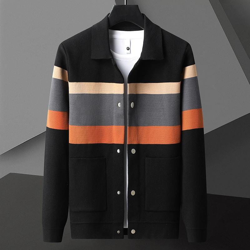 Autumn Winter Fashion Knitted Cardigan Coat Men's Matching Color Casual Loose Sweater Warm Coats Plus Size