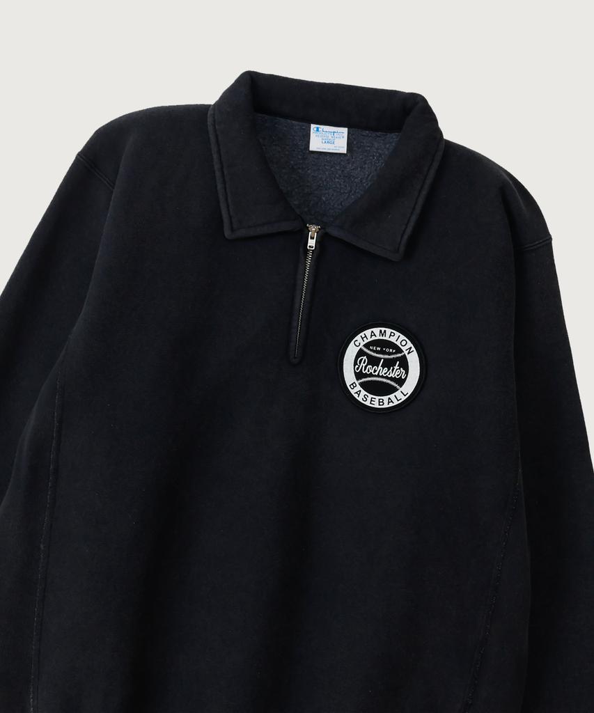 Champion Reverse Weave Baseball Patch Regular Fit Fleece-Lined Half Zip Off Black