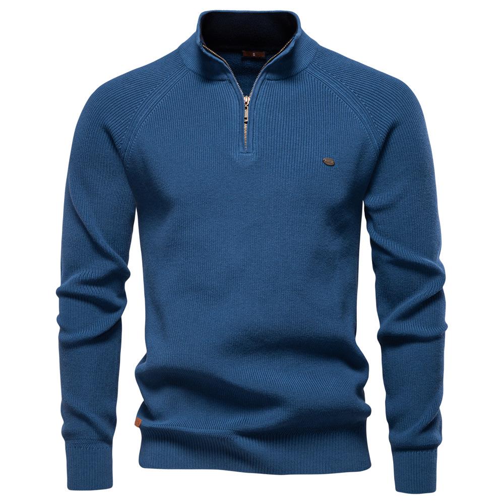 Pull Polyvalent pour Homme à Fermeture Éclair et Col Montant - Couleur Unie - Tendance Automne/Hiver à Manches Longues Style Européen