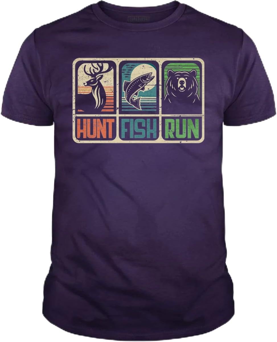 Hunt Fish Run T Shirt - Funny Hunting Fishing Bear Humor Cotton Shirt Mens & Womens - Short Sleeve Crew Neck Soft Tees S разноцветный