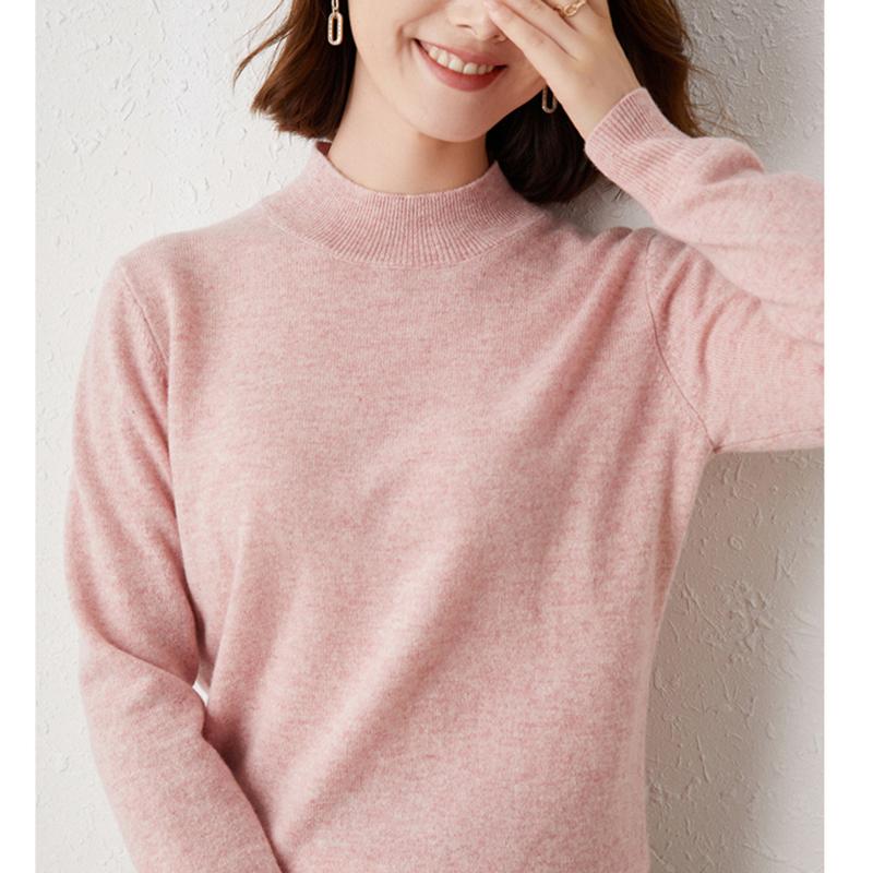 Hirsionsan Weiche Kaschmir Hälfte Rollkragen Stricken Pullover Pullover Frauen Lose Feste Koreanische Grundlegende Pullover Weibliche Einfache Warme Jumper