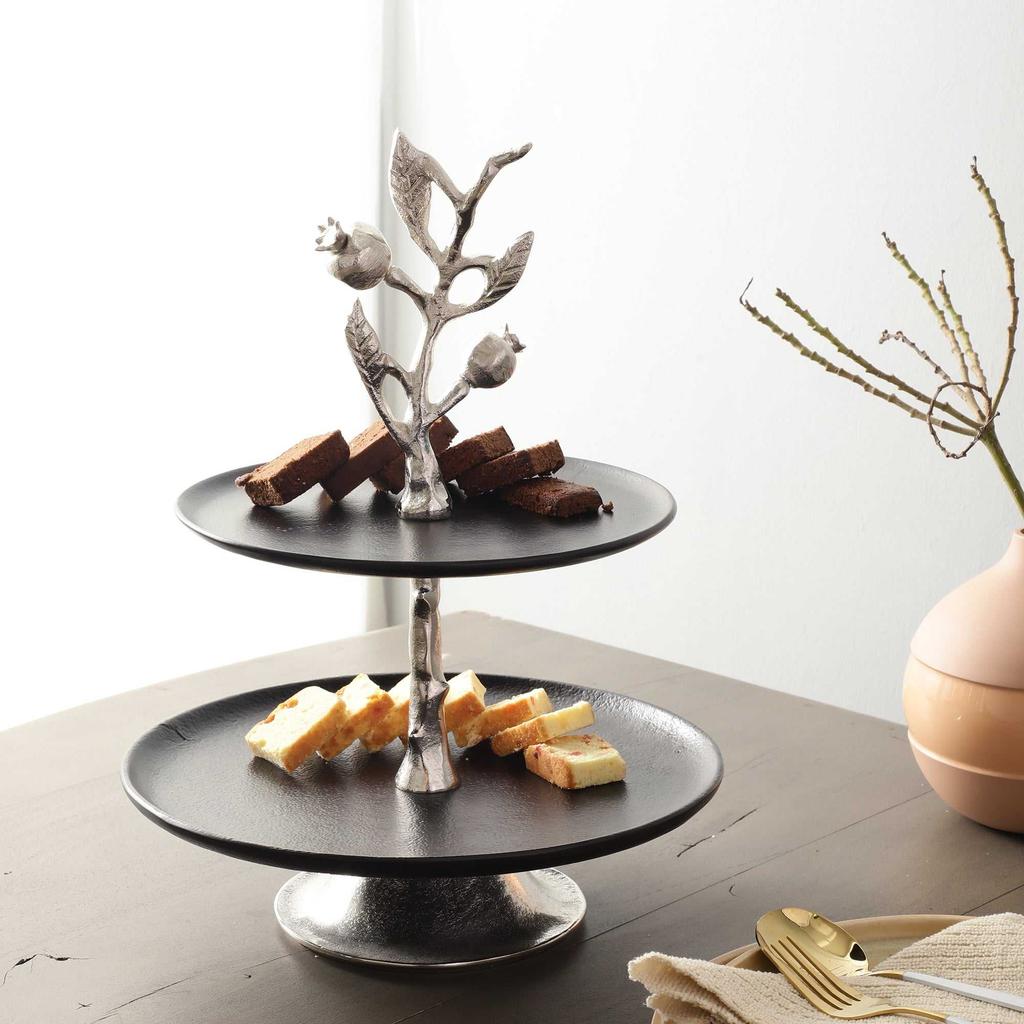 Pomegranate Two Layer Cake Stand – Decorative Tiered Cake Stand for Serving & Display | 28 x 28 x 37 cm