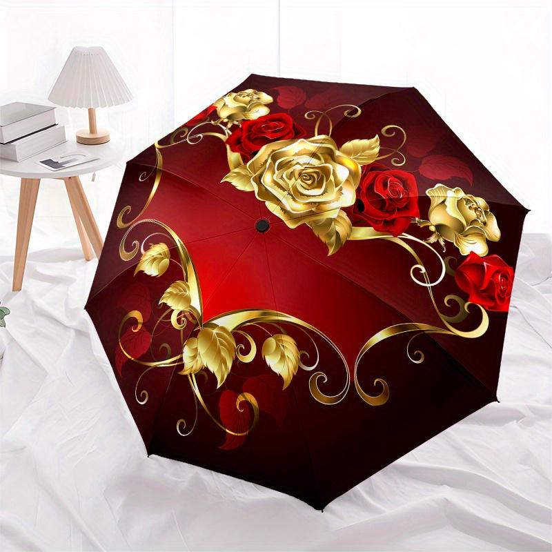 Golden Rose Heart Ornament: Elegant Floral Decorfor Walls or TablesUmbrella, Portable 3-Fold Compact Umbrella for Men & Women Gift