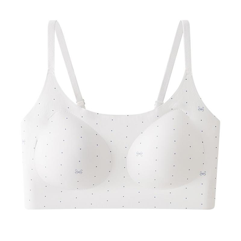 Women Seamless French Floral Gathered Wireless Fixed Cup Back Support Bra