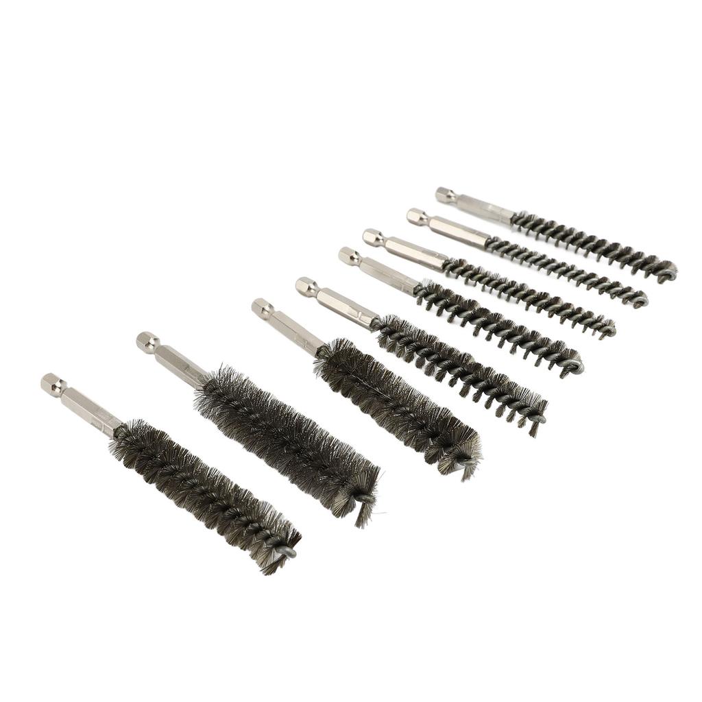 8PCS Pipe Brush 304 Stainless Steel Hex Shank Bore Cleaning Brushes Set for Deburring