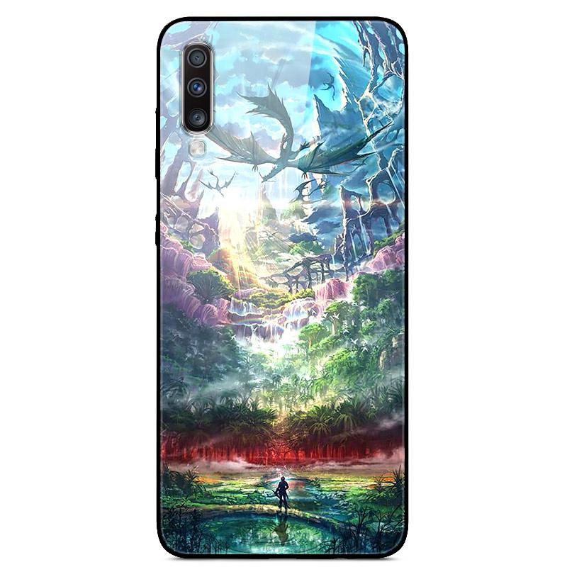 For Samsung A70 Case Cute Pattern Tempered Glass Back Hard Cover Case For Samsung Galaxy A70 Phone Cases Coque A70S A 70 Fundas
