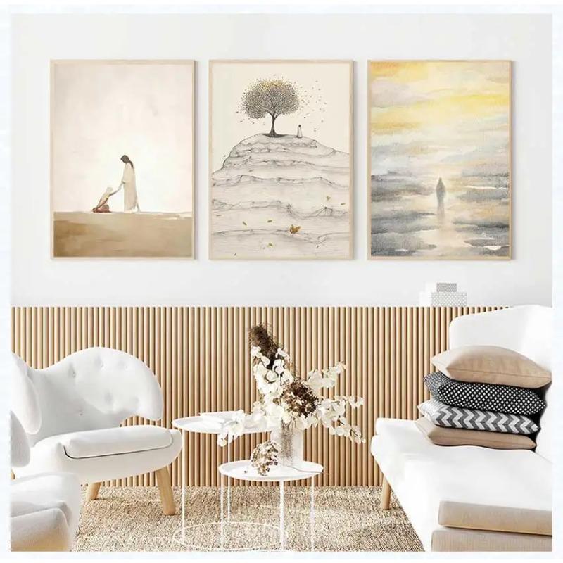 Sheep Kids Back Shadow Poster Print Canvas Printing Wall Art Picture for Living Room Nursery De Watercolor Christianity Jesus