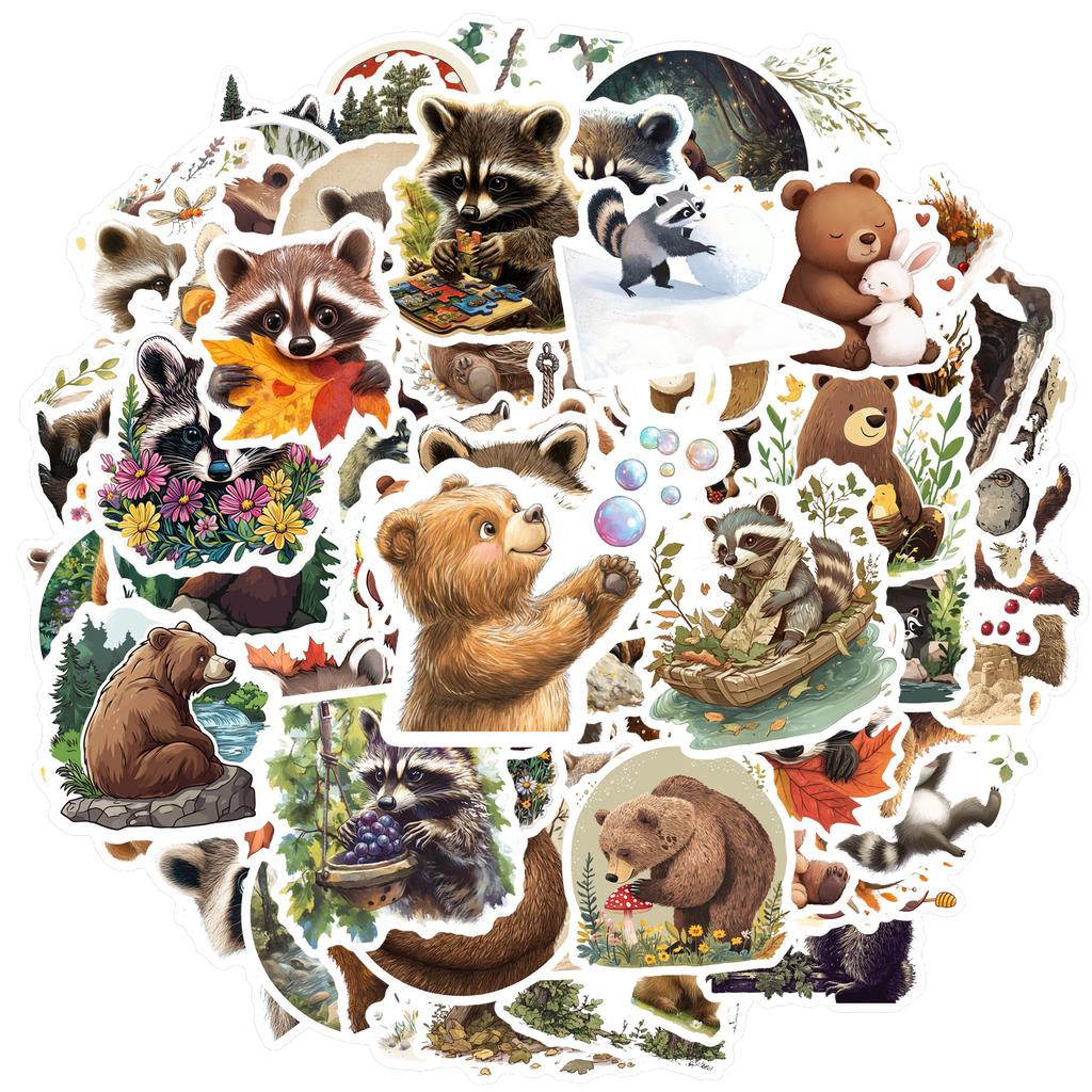 35-200pcs Dorable Raccoon Bear Stickers Cute Childrens Stationery Sticker Teacher Reward Aesthetic Decal Diy Luggage Laptop