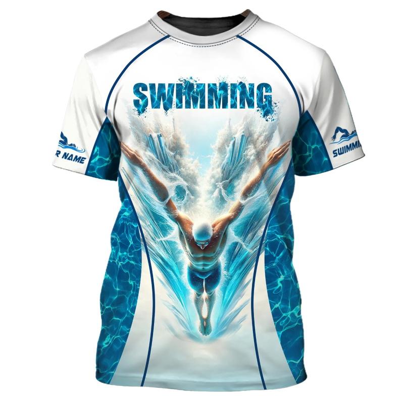 Custom Name Swimming Graphic Tee Shirt For Men 3D Print Short Sleeve Crew Neck Tshirts Clothes Gift For Swimming Lovers