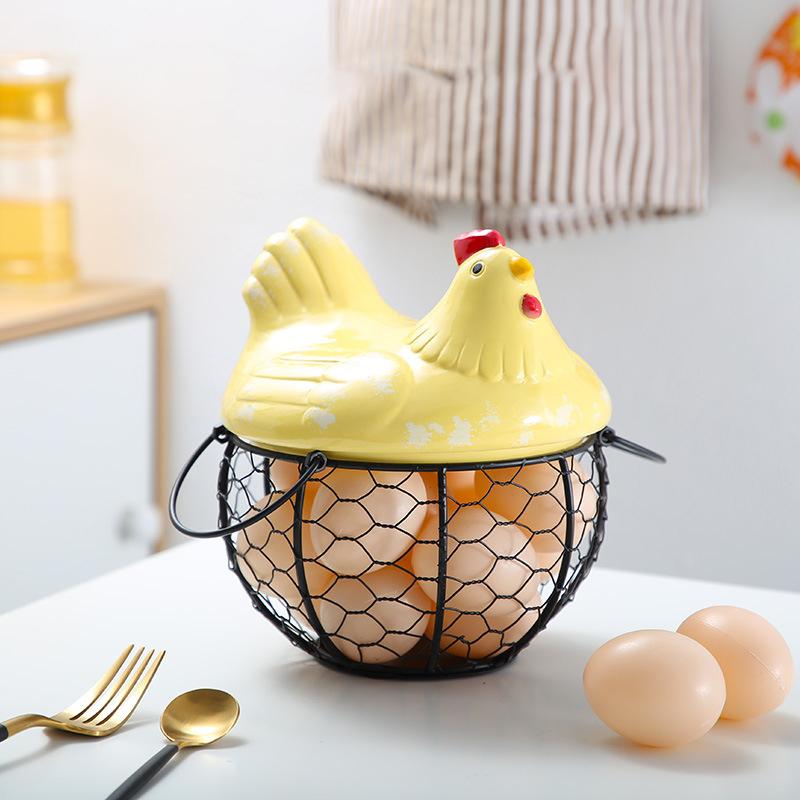 Storage Box Kitchen Ceramic Hen Storage Decorative Accessories Ceramic Iron Egg Basket Fruit Basket Garlic Potato Sundries