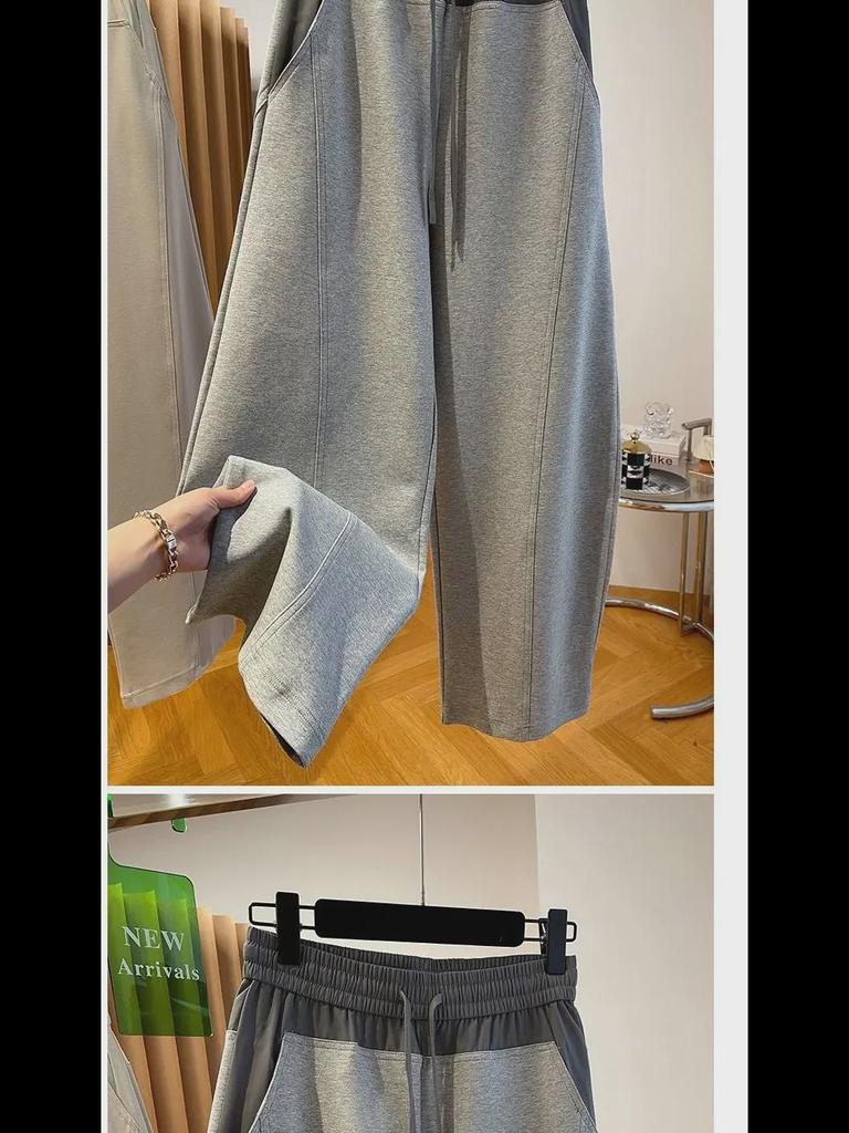 2024 Spring Women's High-Waisted Wide-Leg Color-Contrast Splicing Banana Pants