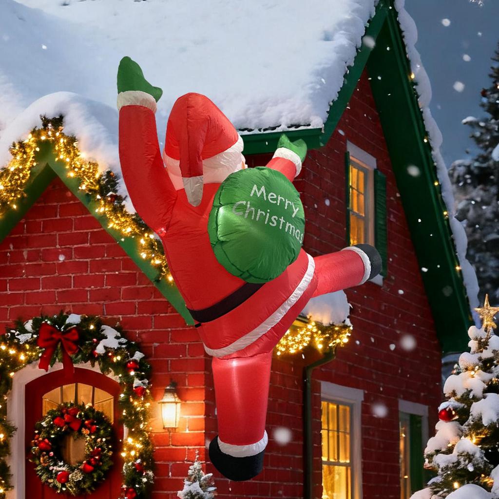 Christmas Inflatable Climbing Santa Built in LED Blowup Hanging with Gift Bag Outdoor