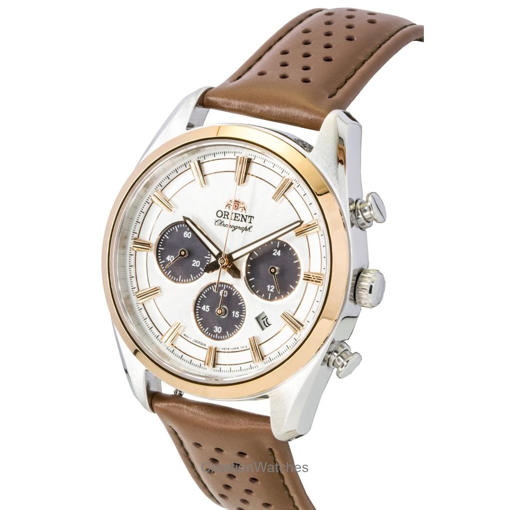 Orient Contemporary Chronograph Leather Strap White Dial Quartz RA-TX0306S Men's Watch