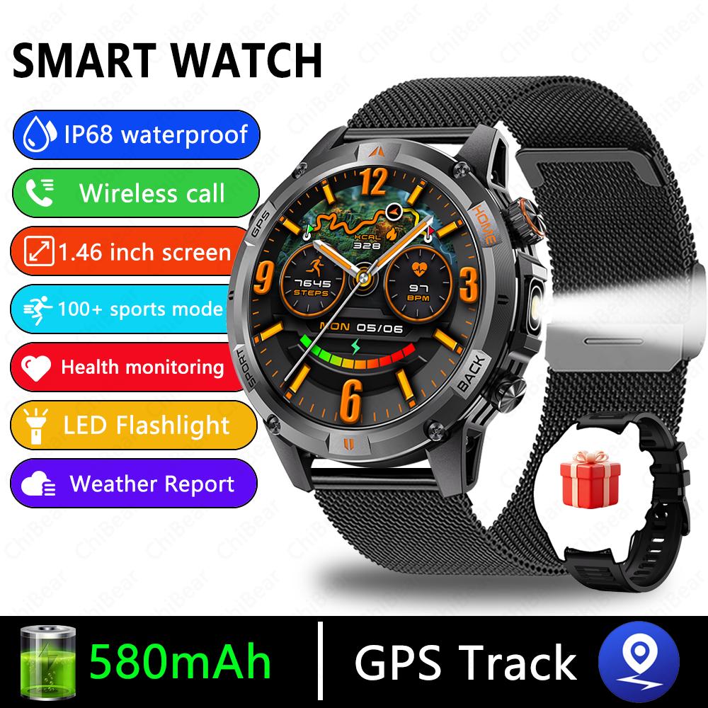 New Professional GPS Sports Smart Watch Outdoor RIDE Run GPS track Swim Watchs Compass 3ATM Sports Bluetooth Call Watch Men