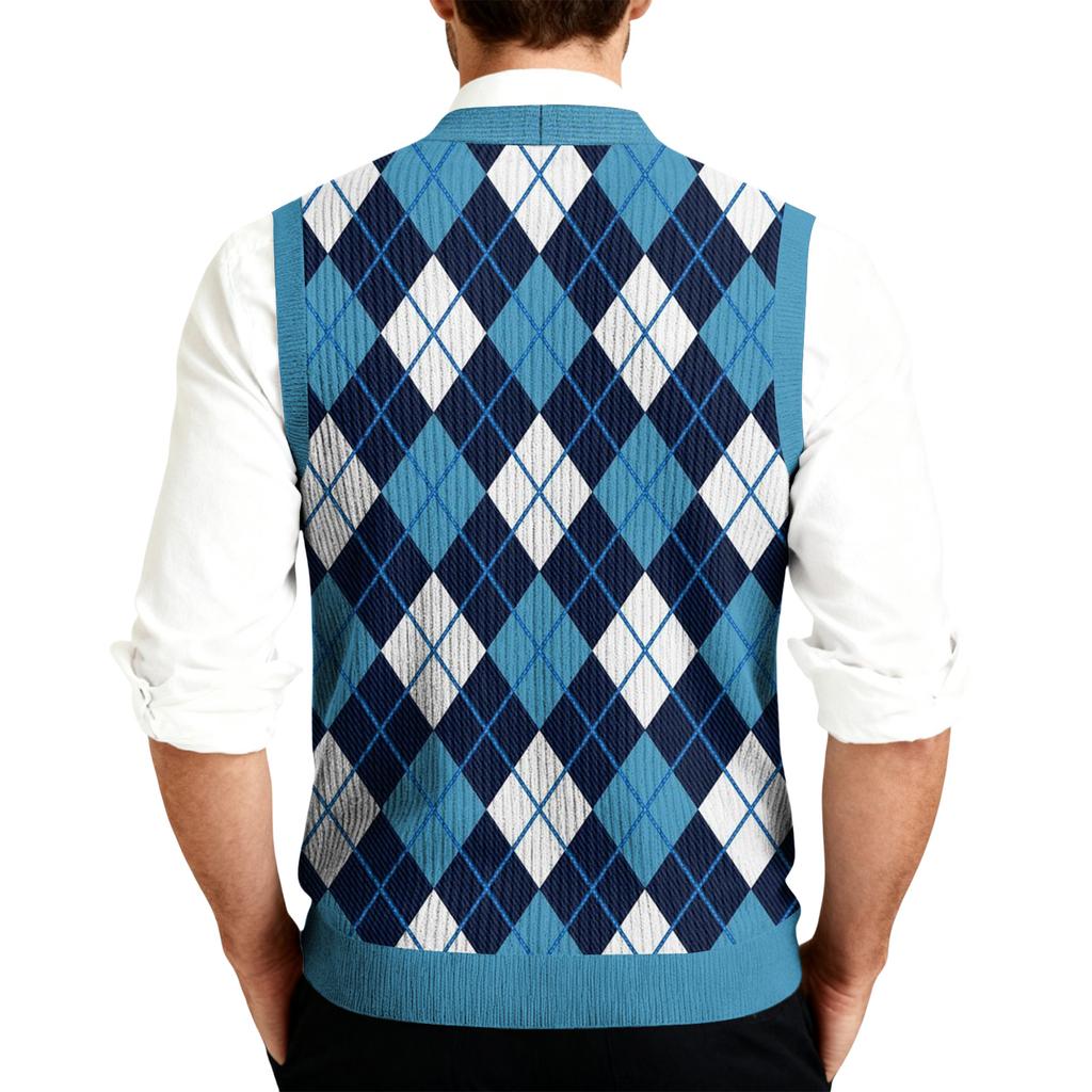 Men's V-Neck Sleeveless Knit Cardigan Vest