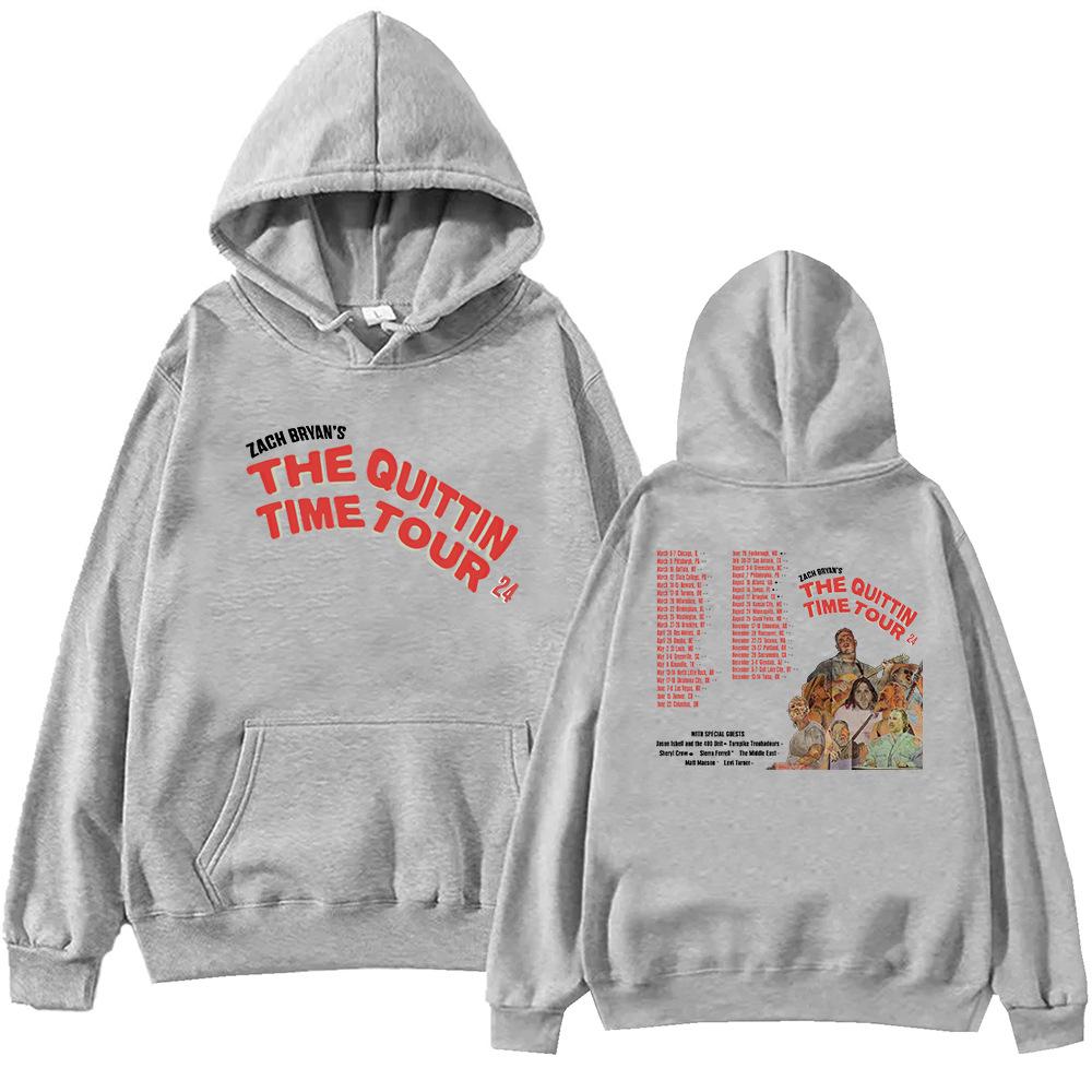 Zach Bryan The Quittin Time Tour 2024 Mikina Harajuku Top .Fleece Mikina, Country Music Oboustranný Potisk Mikina přes hlavu