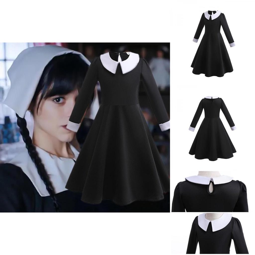 New Kids Long Sleeve Dress Adam's Family Cosplay Princess Style