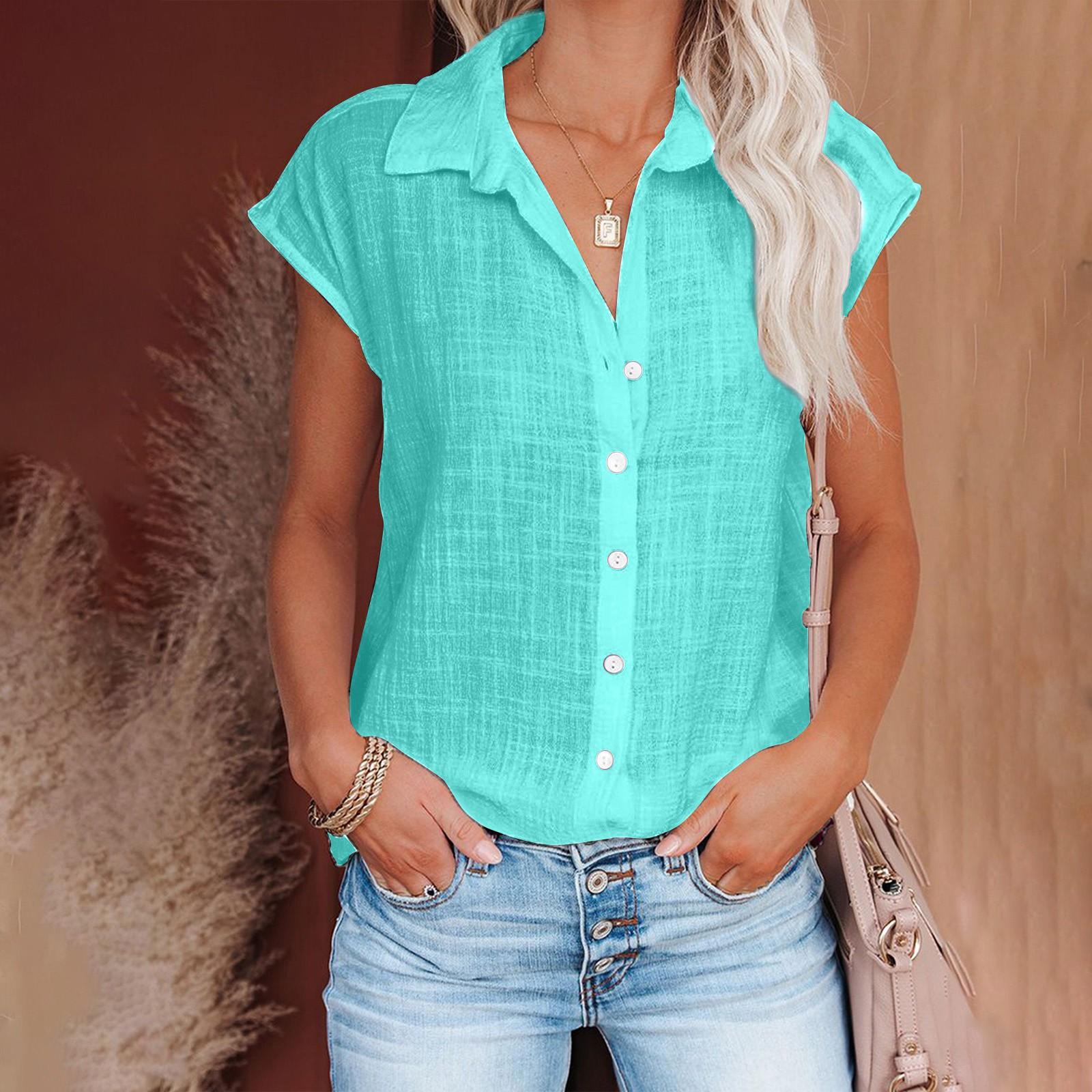 

Женская повседневная модная однобортная рубашка с коротким рукавом и однотонным топом