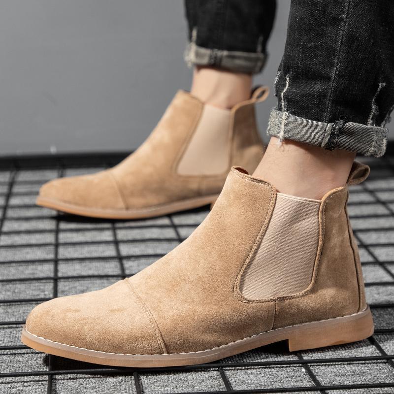 New Men Leather Casual Shoes Pointed Toe Heels Dress Shoes Street Fashion Slip-on Chelsea Shoes