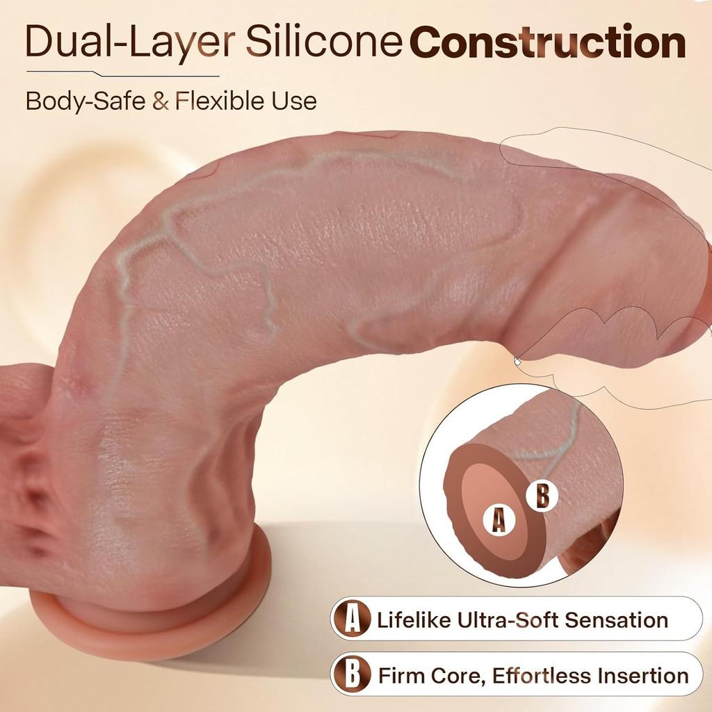 10.62-Inch Realistic Foreskin Dildo, Soft Liquid Silicone Penis with Natural Curve, Lifelike Veins, Strong Suction Cup, Anal & G-Spot Adult Toy