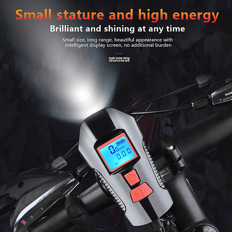 Waterproof Bicycle Light Usb Charging Bike Front Light Flashlight Handlebar Cycling Head Light W/ Horn Speed Meter Lcd Screen
