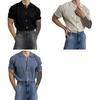 Camicia da uomo estiva a maglia a maniche corte con colletto rovesciato monopetto elasticizzata tinta unita cardigan ampio per uso quotidiano casual a
